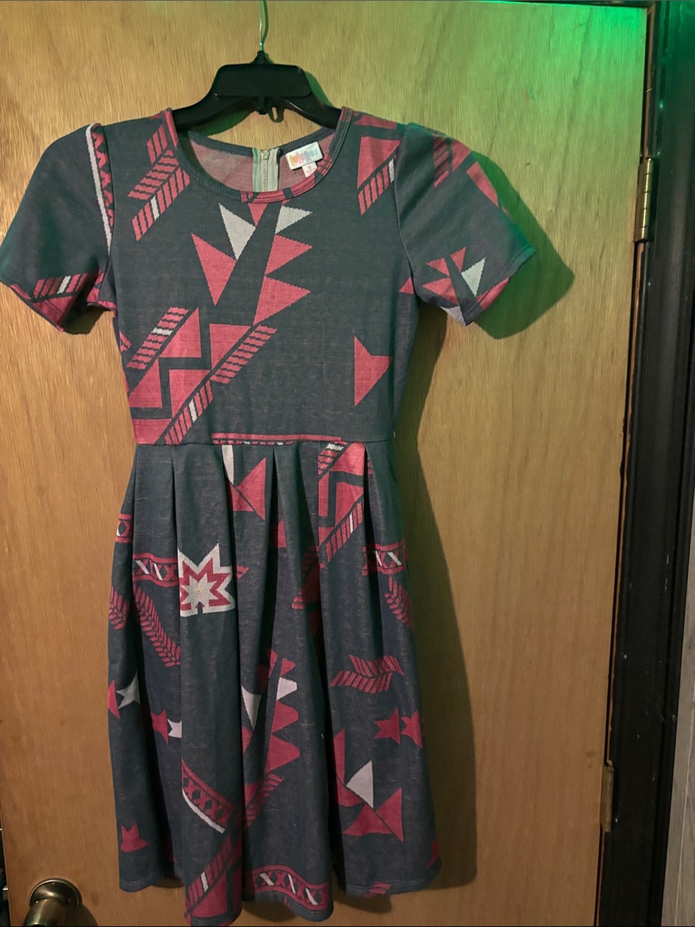 LuLaRoe Gray Dress with Red Geometric Print